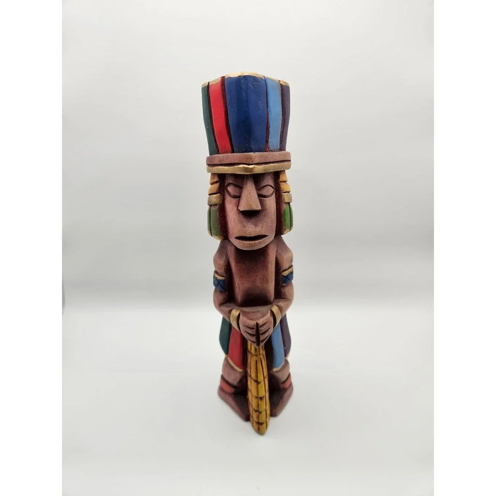 Vintage Handcarved Lightweight Wooden Folk Art Aztec/Mayan Style Totem 9